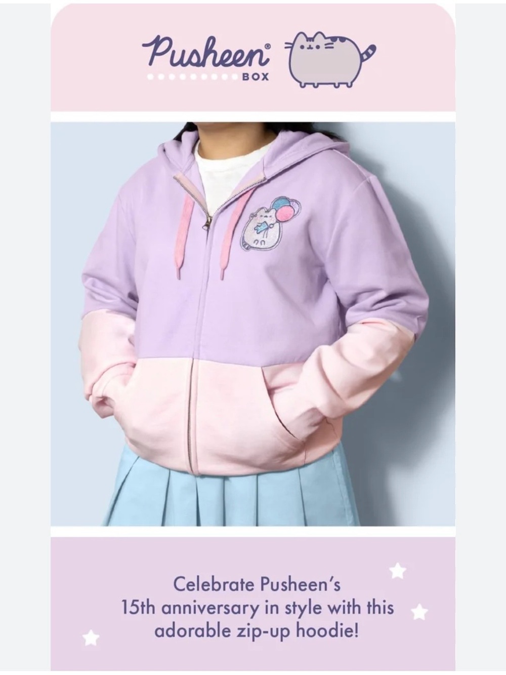 Culturefly| Pusheen 15th Anniversary Birthday Zip-Up Hoodie | Fleece Lined